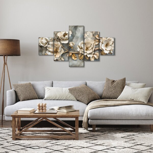 Obraz - Mramorové pozadí s květy (125x70 cm)