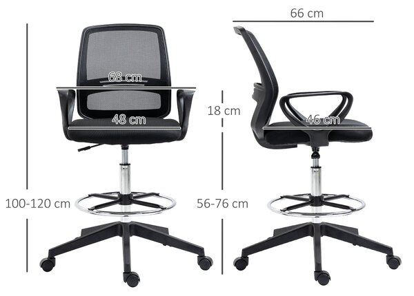 Ergonomická kancelářská židle Vinsetto s područkami a nastavitelným opěrátkem nohou, výškově nastavitelná otočná židle s čalouněním z prodyšné síťovin
