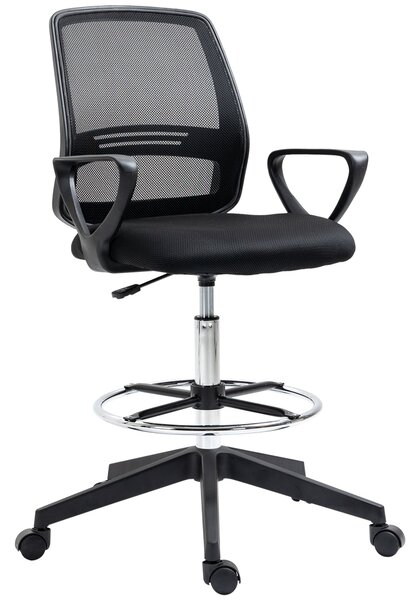 Ergonomická kancelářská židle Vinsetto s područkami a nastavitelným opěrátkem nohou, výškově nastavitelná otočná židle s čalouněním z prodyšné síťovin