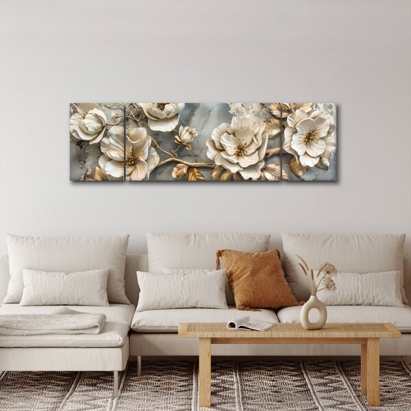 Obraz - Mramorové pozadí s květy (170x50 cm)