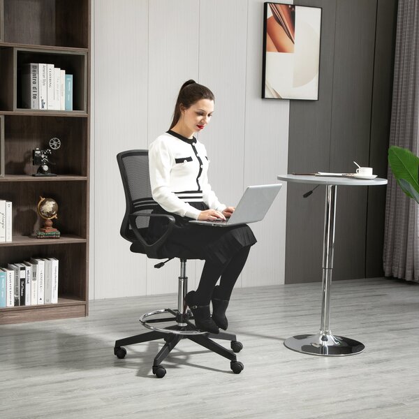 Ergonomická kancelářská židle Vinsetto s područkami a nastavitelným opěrátkem nohou, výškově nastavitelná otočná židle s čalouněním z prodyšné síťovin