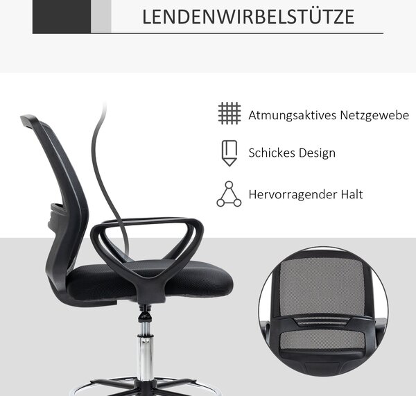 Ergonomická kancelářská židle Vinsetto s područkami a nastavitelným opěrátkem nohou, výškově nastavitelná otočná židle s čalouněním z prodyšné síťovin