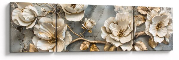 Obraz - Mramorové pozadí s květy (170x50 cm)