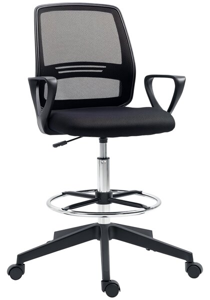 Ergonomická kancelářská židle Vinsetto s područkami a nastavitelným opěrátkem nohou, výškově nastavitelná otočná židle s čalouněním z prodyšné síťovin