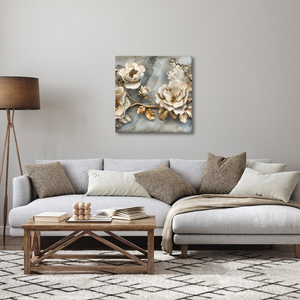 Obraz - Mramorové pozadí s květy (30x30 cm)