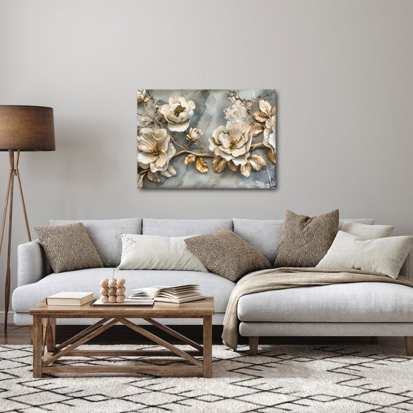 Obraz - Mramorové pozadí s květy (70x50 cm)
