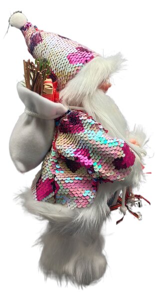 Vánoční dekorace, zpívající a tančící Santa Claus držící zvonky a nosící dárky na zádech, 36cm