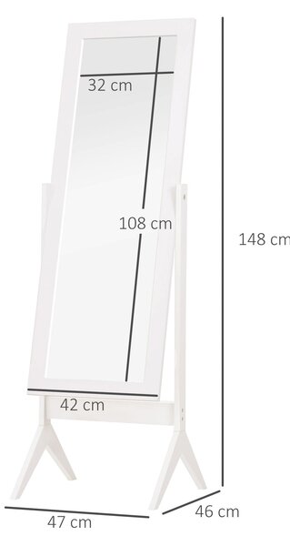 HOMCOM Zrcadlo v Plné Výšce s Toaletním Zrcátkem, Snadno Čistitelné MDF, Bílé 47cm x 46cm x 148cm | Aosom