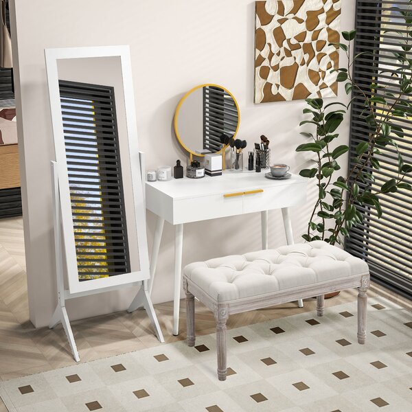 HOMCOM Zrcadlo v Plné Výšce s Toaletním Zrcátkem, Snadno Čistitelné MDF, Bílé 47cm x 46cm x 148cm | Aosom