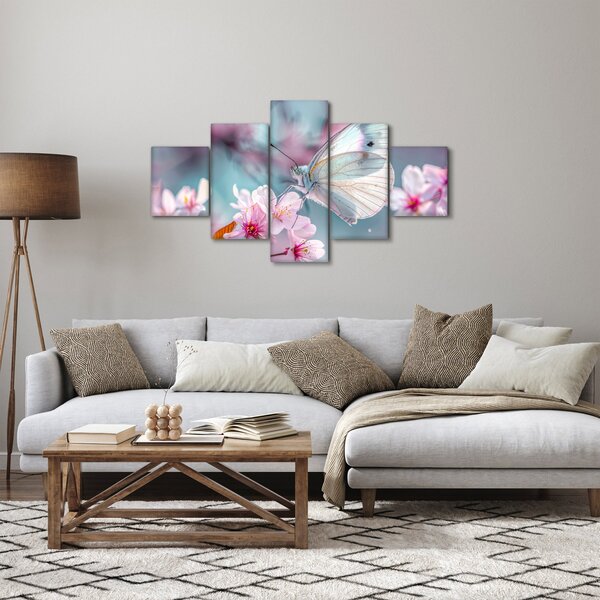 Obraz - Motýl na třešni (125x70 cm)