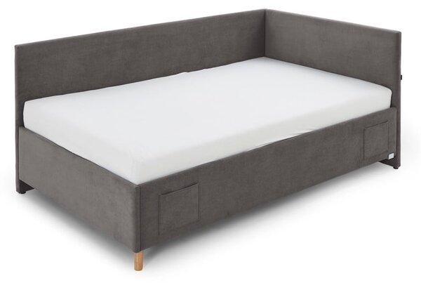 Antracitová čalouněná rohová dětská postel s úložným prostorem s roštem 90x200 cm Cool – Meise Möbel