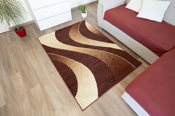 Moderní koberec Tap - vlnky 5 - hnědý Rozměr koberce: 70x200 cm