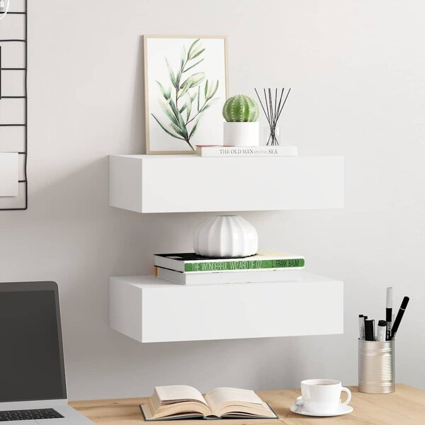 Nástěnné police se zásuvkou 2 ks bílé 40 x 23,5 x 10 cm MDF 330242