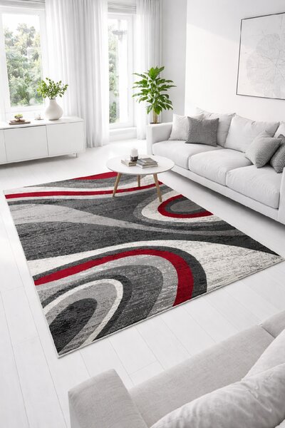 Moderní koberec Tap - vlnky 5 - šedý/červený Rozměr koberce: 120x170 cm