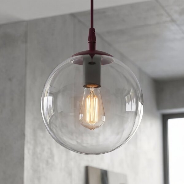 Lustr na lanku COSMO 1xE14/10W/230V pr. 14 cm červená/čirá