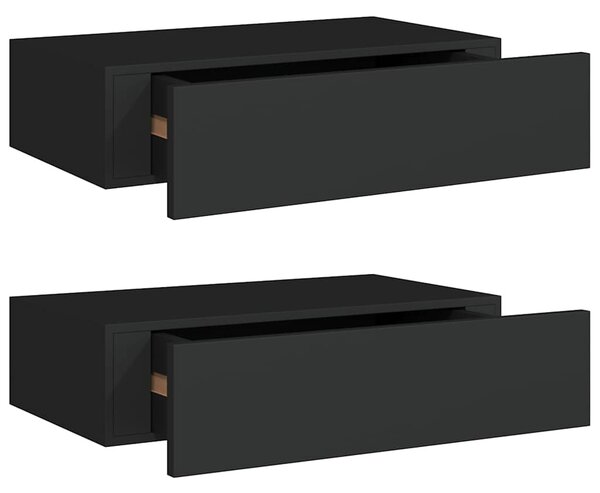 Nástěnné police se zásuvkou 2 ks černé 40 x 23,5 x 10 cm MDF 330244