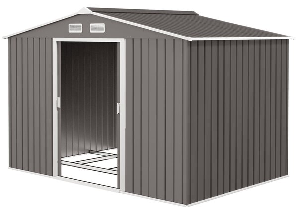 Zahradní kůlna Outsunny 4,9 m² s pultovou střechou, posuvné dveře, základy, 277 x 195 x 192 cm, kůlna z pozinkované oceli, odolná vůči počasí, pro zah