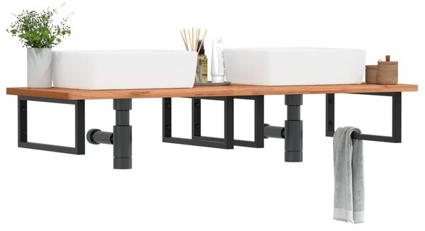 Deska pod umyvadlo nástěnná ocel a masivní bukové dřevo 3302457