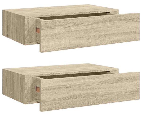 Nástěnné police se zásuvkou 2 ks dub 40 x 23,5 x 10 cm MDF 330248