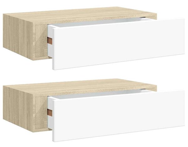 Nástěnné police se zásuvkou 2 ks dub a bílé 40x23,5x10 cm MDF 330250