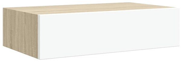 Nástěnná zásuvková police dubová a bílá 40x23,5x10 cm MDF 330249