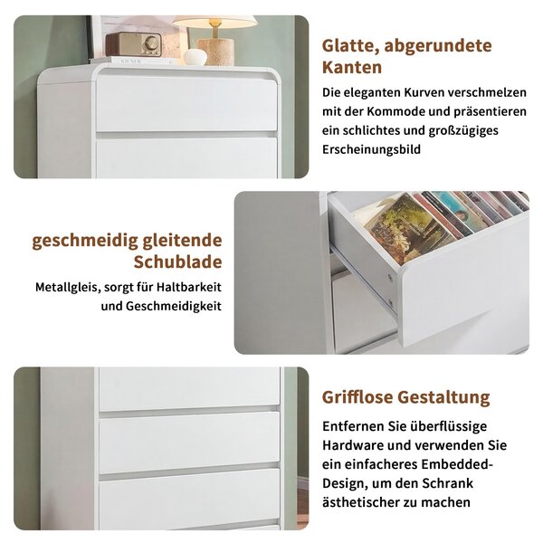 Komoda REMZETTA s 5 zásuvkami a barevným LED osvětlením, bílá, 73 x 40 x 110 cm, zásuvková komoda vhodná do ložnice i obývacího pokoje