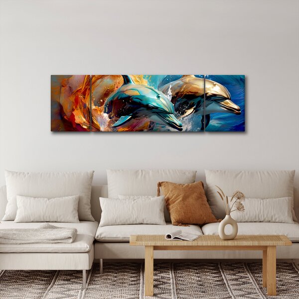 Obraz - Malba delfínů (170x50 cm)