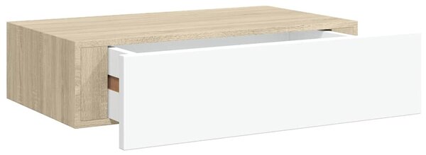 Nástěnná zásuvková police dubová a bílá 40x23,5x10 cm MDF 330249
