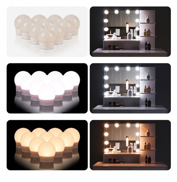 Aga Toaletní stolek se zrcadlem a LED osvětlením + taburet MRDT17 Matný bílý