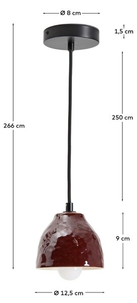 Kave Home Vínově červené závěsné keramické světlo Drava Ø 12,5 cm