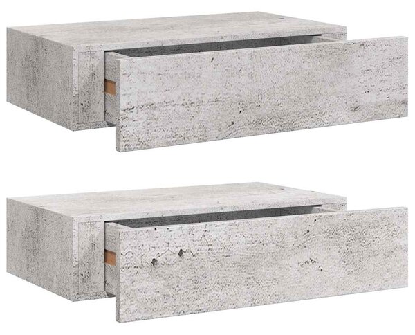 Nástěnné police se zásuvkou 2 ks betonově šedé 40x23,5x10cm MDF 330252