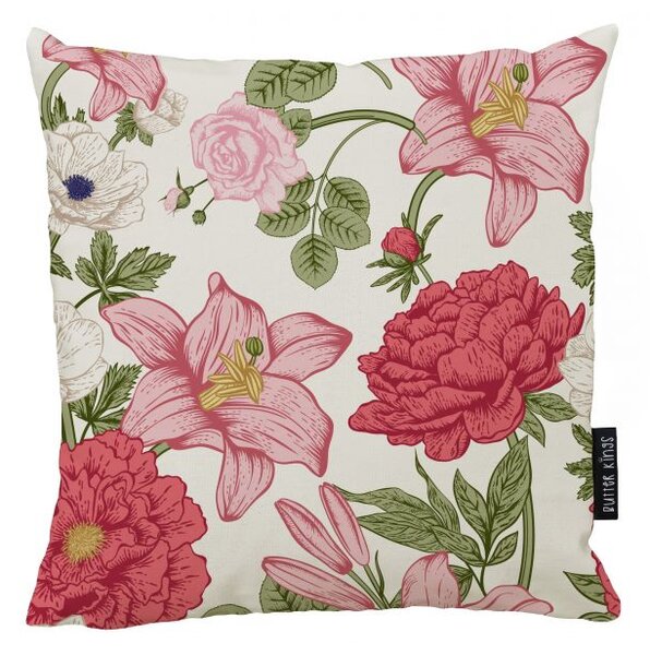 Povlak na polštář red and pink flowers, canvas bavlna