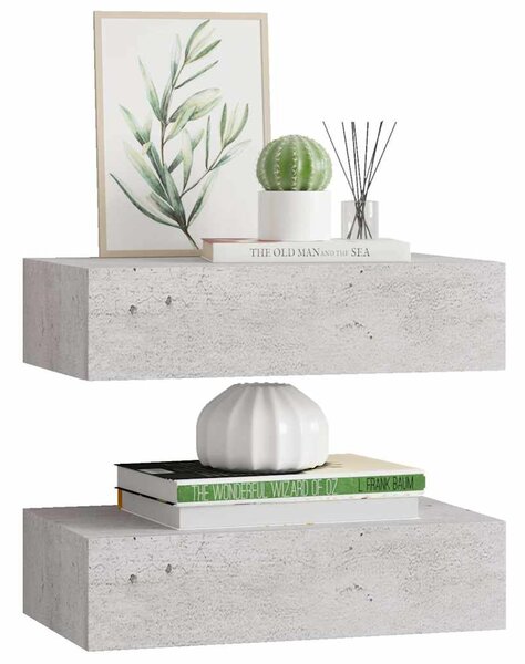 Nástěnné police se zásuvkou 2 ks betonově šedé 40x23,5x10cm MDF 330252