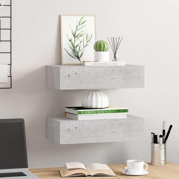 Nástěnné police se zásuvkou 2 ks betonově šedé 40x23,5x10cm MDF 330252