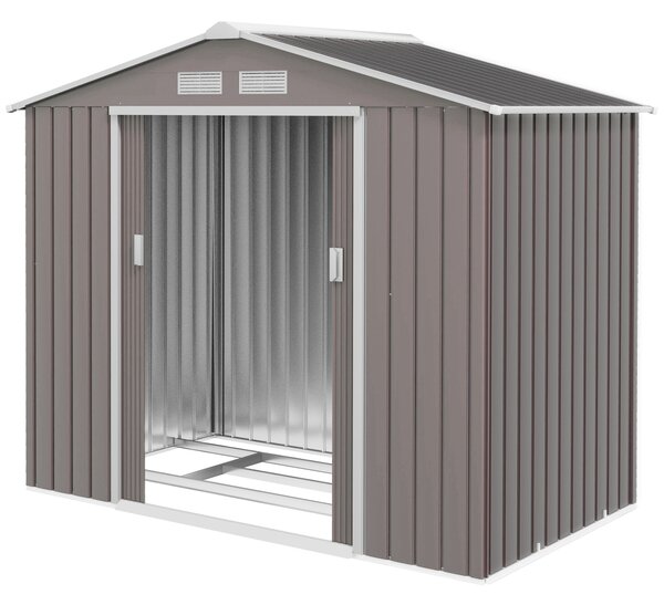 Zahradní domek Outsunny 2,42 m², zahradní dům s gable střechou, posuvné dveře, základna, 213 x 130 x 185 cm, venkovní úložný box z pozinkované oceli