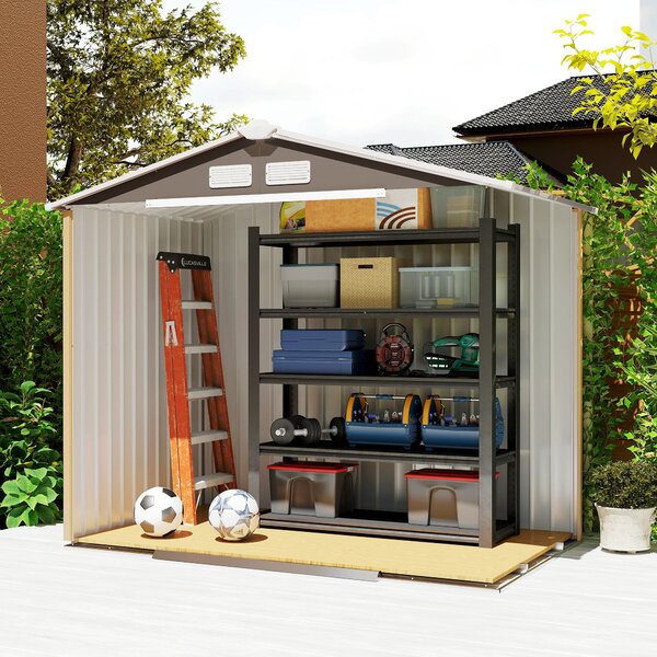 Zahradní domek Outsunny 2,42 m², zahradní dům s gable střechou, posuvné dveře, základna, 213 x 130 x 185 cm, venkovní úložný box z pozinkované oceli