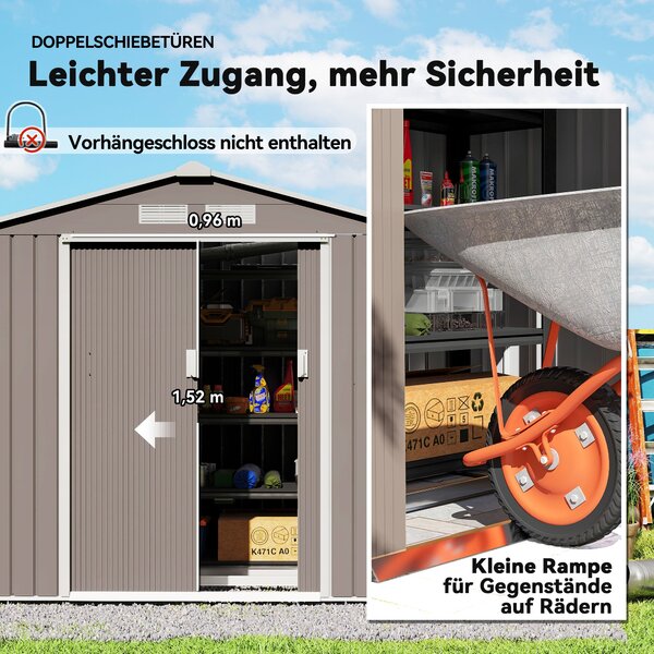 Zahradní domek Outsunny 2,42 m², zahradní dům s gable střechou, posuvné dveře, základna, 213 x 130 x 185 cm, venkovní úložný box z pozinkované oceli
