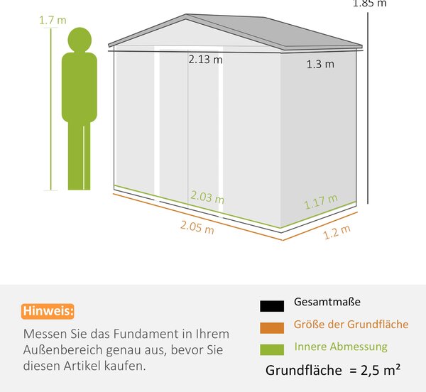 Zahradní domek Outsunny 2,42 m², zahradní dům s gable střechou, posuvné dveře, základna, 213 x 130 x 185 cm, venkovní úložný box z pozinkované oceli