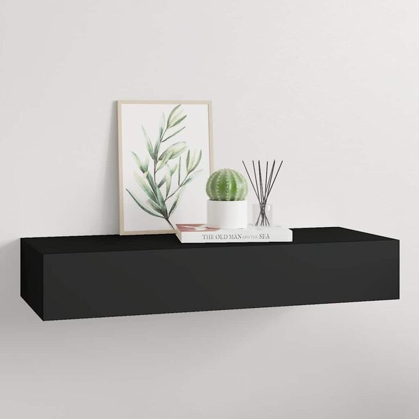 Nástěnná police se zásuvkou černá 60 x 23,5 x 10 cm MDF 330257