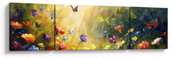 Obraz - Jarní květinová louka, malba (170x50 cm)