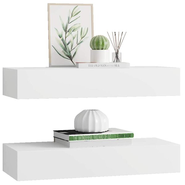 Nástěnné police se zásuvkou 2 ks bílé 60 x 23,5 x 10 cm MDF 330256