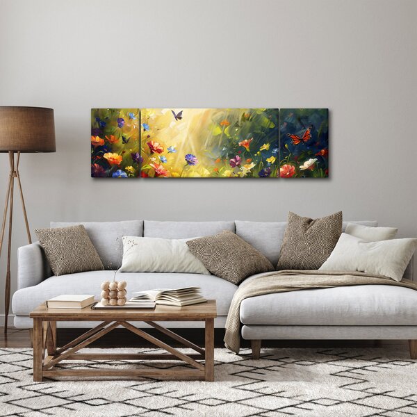Obraz - Jarní květinová louka, malba (170x50 cm)