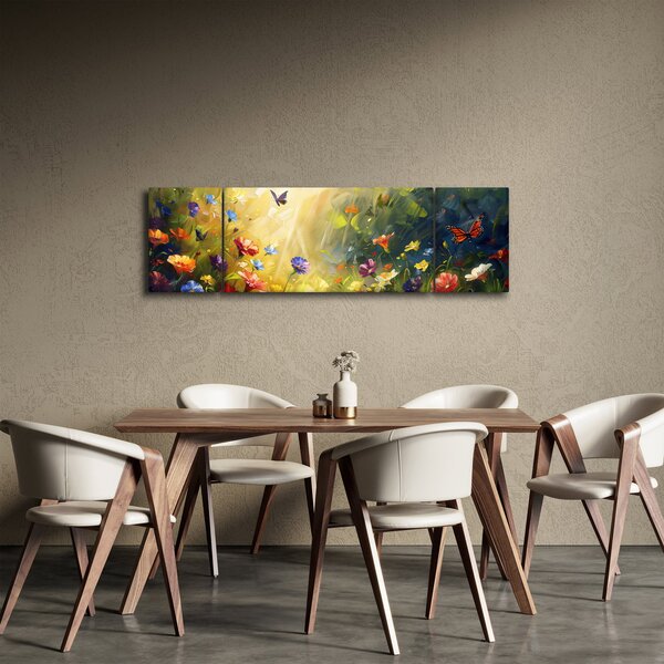 Obraz - Jarní květinová louka, malba (170x50 cm)