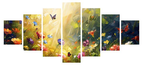 Obraz - Jarní květinová louka, malba (210x100 cm)