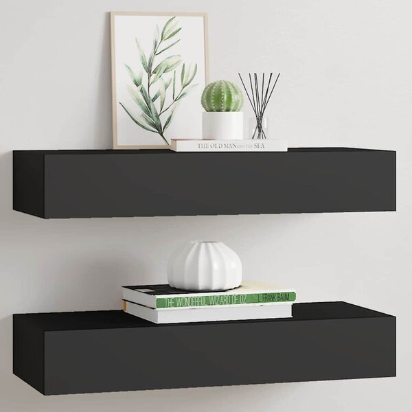 Nástěnné police se zásuvkou 2 ks černé 60 x 23,5 x 10 cm MDF 330258