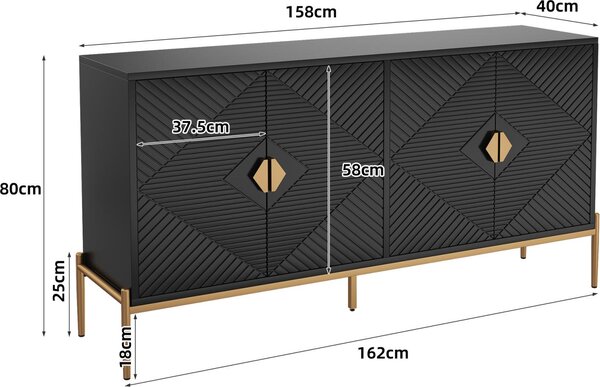Příborník, skříň a úložná skříň Fortuna Lai - komoda do obývacího pokoje, jídelny a předsíně - 162 x 40 x 80 cm (š/v/d)