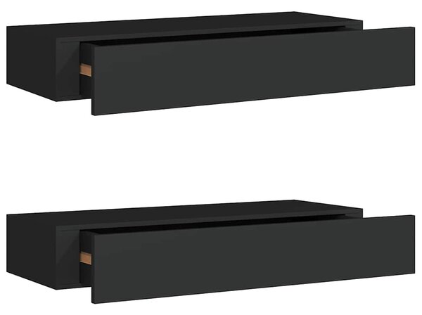 Nástěnné police se zásuvkou 2 ks černé 60 x 23,5 x 10 cm MDF 330258