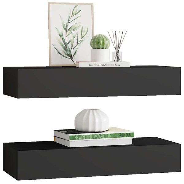 Nástěnné police se zásuvkou 2 ks černé 60 x 23,5 x 10 cm MDF 330258