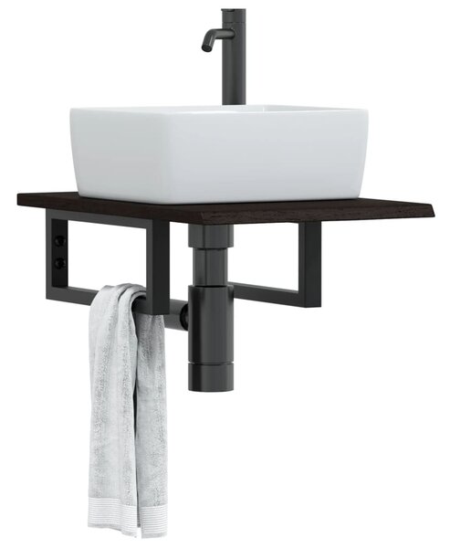 Deska pod umyvadlo nástěnná ocel a masivní dubové dřevo 3302577