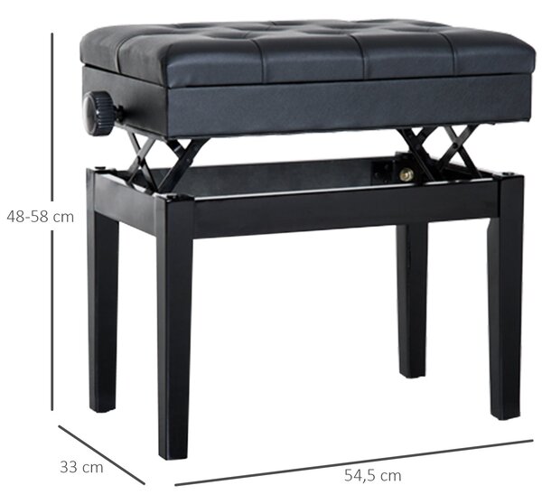 HOMCOM Klavírní lavice s úložným prostorem a výškově nastavitelnou houpačkou 54,5 x 33 x 48-58 cm | Aosom